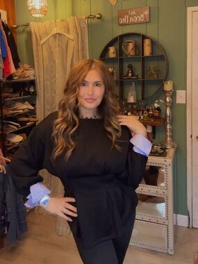 Black Peplum Sweatshirt Top Small| Balloon Sleeve Dressy Casual Blouse| Cozy